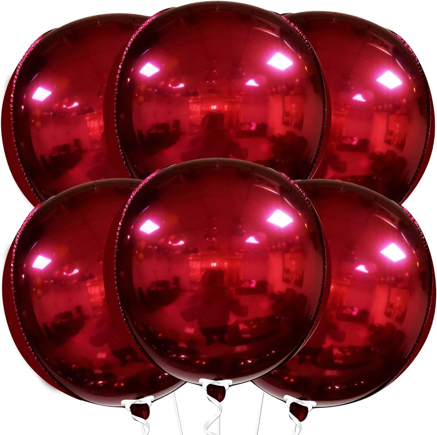 KatchOn, Big Red Metallic Balloons - 22 Inch, Pack of 6 | 360 Degree 4D Burgundy Foil Balloons, Vampire Balloons | Chrome Red Balloons, Red Marble Balloons for Red Party Decorations | Maroon Balloons