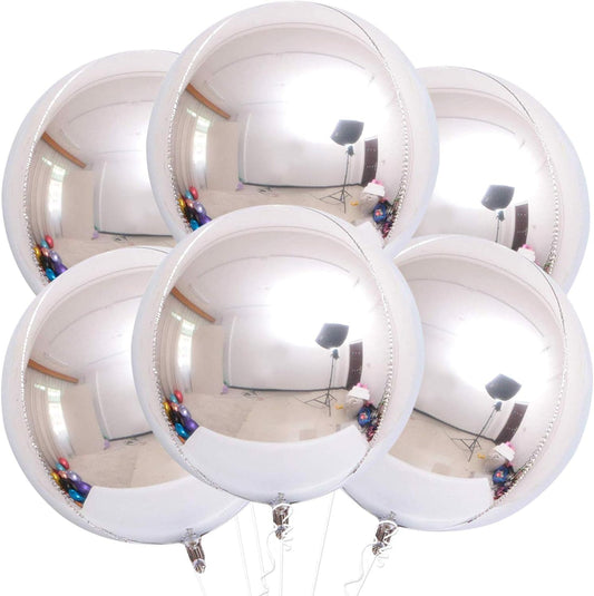 KatchOn, Metallic Silver Balloons - 22 Inch, Pack of 6 | Silver Foil Balloons, 4D Round Silver Chrome Balloons for Silver Birthday Party Decorations | Silver Metallic Balloons, Silver Mylar Balloons