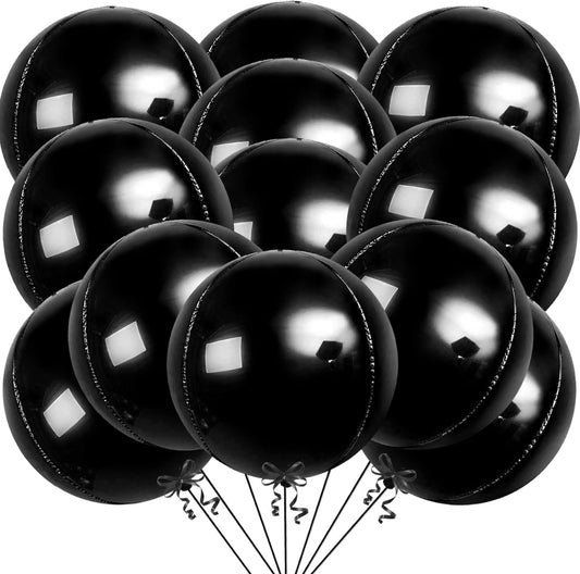 KatchOn, Black Mylar Balloons - 22 Inch, Pack of 12 | Black 4D Balloons, Black Foil Balloons for Black Birthday Decorations | Metallic Black Balloons, Foil Black Balloons for Black Party Decorations