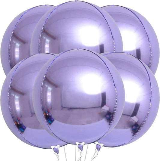 KatchOn, Big Purple Foil Balloons - 22 Inch, Pack of 6 | 4D Round Balloons, Light Purple Mylar Balloons | Purple Metallic Lavender Balloons for Lavender Party Decorations | Metallic Purple Balloons