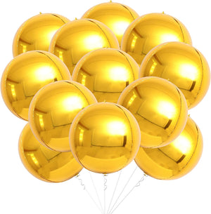 KatchOn, Big Gold Foil Balloons - 22 Inch, Pack of 12 | Gold 4D Balloons, Gold Mylar Balloons | Metallic Gold Balloons, Gold Round Balloons | Round 4D Gold Sphere Balloons for Gold Party Decorations