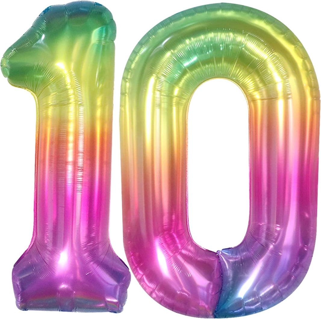 KatchOn, Giant Jelly Number 10 Balloon - 40 Inch | Rainbow 10 Balloon Number | 10th Birthday Decorations for Girl | 10 Balloon Number For Girls | Tie Dye Balloons for 10 year old Birthday Decorations