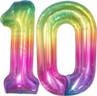 KatchOn, Giant Jelly Number 10 Balloon - 40 Inch | Rainbow 10 Balloon Number | 10th Birthday Decorations for Girl | 10 Balloon Number For Girls | Tie Dye Balloons for 10 year old Birthday Decorations