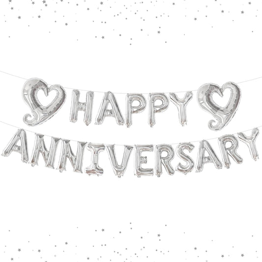 KatchOn, Silver Happy Anniversary Balloons Letters - Huge, 18 Inch | Silver Happy Anniversary Balloon Banner | Silver Heart Balloons, Silver Happy Anniversary Banner for Happy Anniversary Decorations