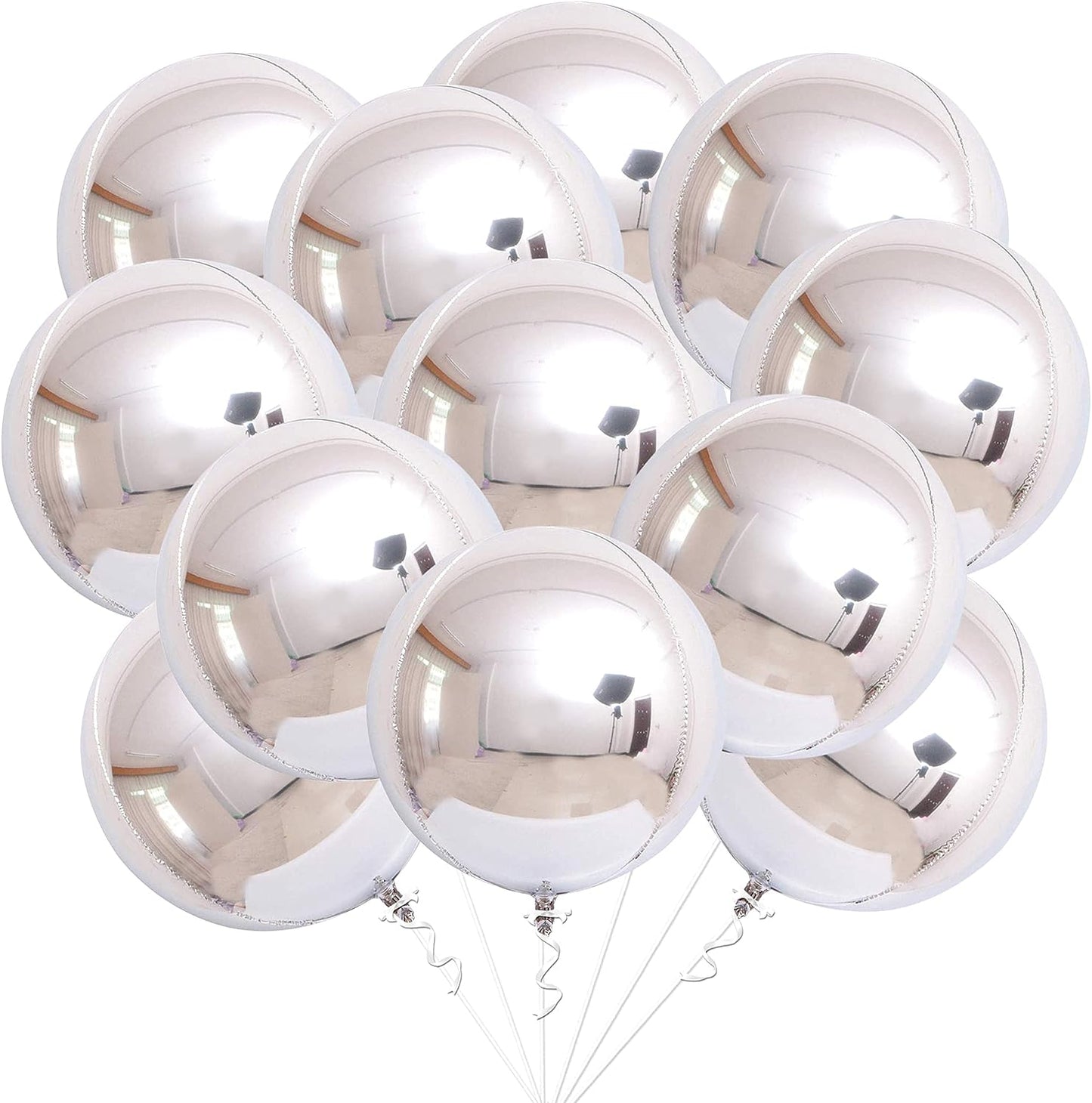 KatchOn, Big Metallic Silver Balloons - 22 Inch, Pack of 12 | 4D Round Balloons, Silver Foil Balloon | Silver Mylar Balloons, Silver Chrome Balloons for Silver Party Decorations | Mirror Balloons