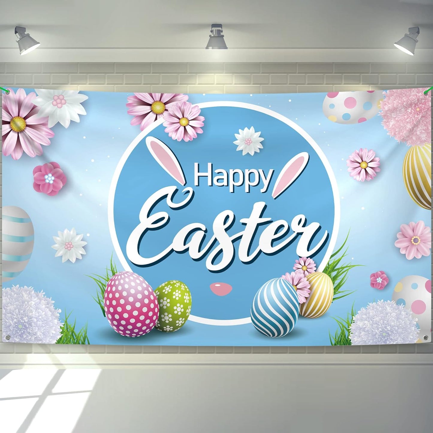 KatchOn, XtraLarge Happy Easter Backdrop - Large, 72x44 Inch | Happy Easter Banner for Easter Decorations | Easter Backdrops for Photography, Easter Party Decorations | Easter Egg Hunt Decorations