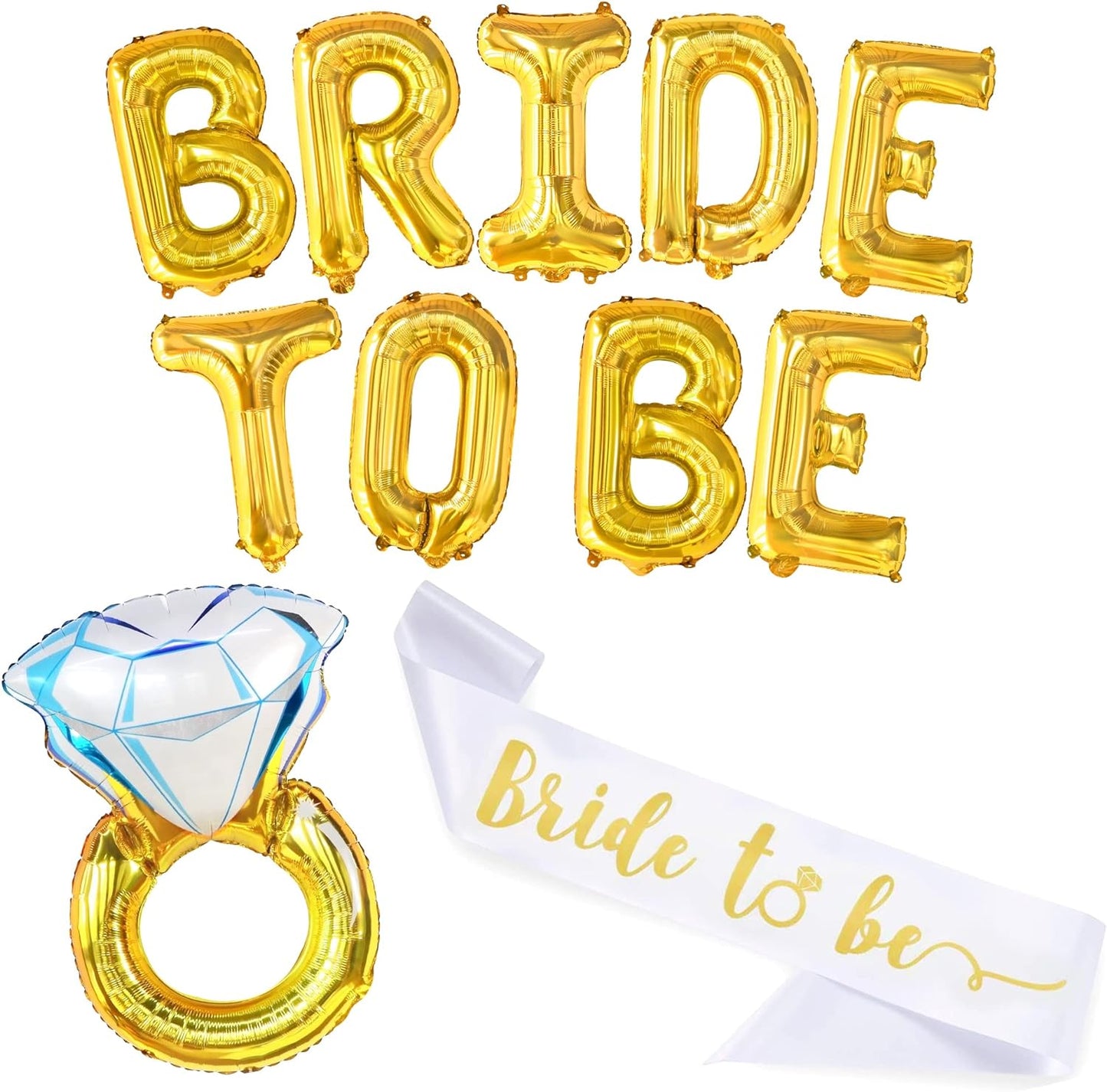 KatchOn, Gold Bride To Be Balloons Set - 32 Inch | Gold Bride Balloons, Bachelorette party decorations | Engagement Ring Balloon, Bride To Be Decorations | Bride To Be Sash, Bridal Shower Decorations
