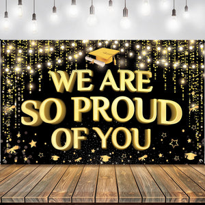 KatchOn, We are So Proud of You Banner - XtraLarge 72x44 Inch | Graduation Backdrop Black and Gold for 2024 Graduation Party Decorations | Congratulations Banner, Graduation Decorations Class of 2024