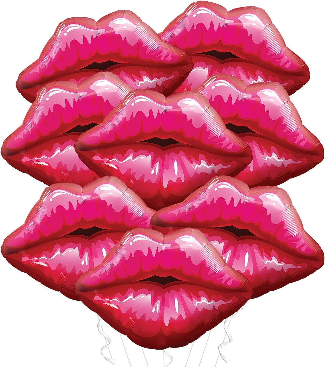 KatchOn, Big Red Lip Balloons Decorations - 30 Inch, Pack of 8 | Kiss Balloons, Galentines Day Decorations for Party | Lips Balloon for Valentines Day Decor | Lips Foil Balloons, Valentines Balloons