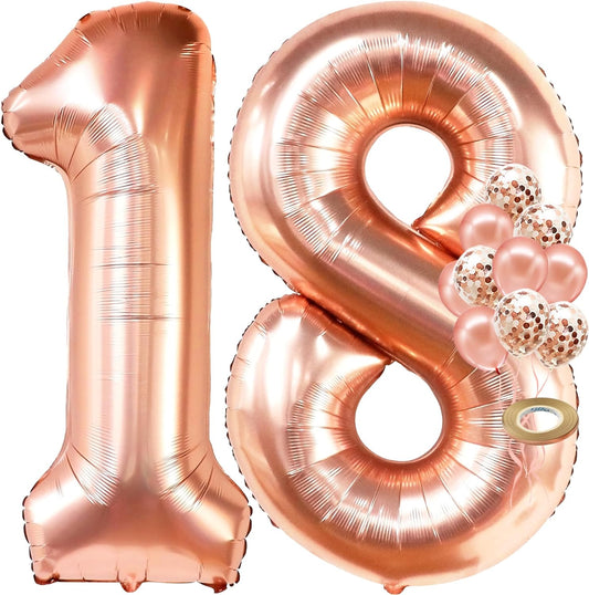 KatchOn, Rose Gold 18 Balloon Numbers - 40 Inch | 18th Birthday Balloons with Confetti Balloons | Rose Gold 18th Birthday Decorations for Girls | 18th Balloon Numbers, Happy 18th Birthday Decorations