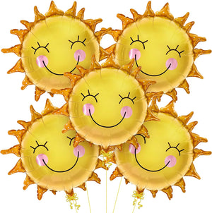 KatchOn, Smile Face Sun Balloons for Party - 26 Inch, Pack of 5 | Mylar Sunshine Balloons, Summer Balloons for Sunshine First Birthday Decorations | First Trip Around The Sun Birthday Decorations
