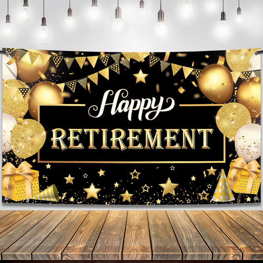 KatchOn, Happy Retirement Banner Black and Gold - XtraLarge 72x44 Inch | Happy Retirement Decorations for Men, Happy Retirement Backdrop | Retirement Party Decorations Men, Retirement Banner for Women