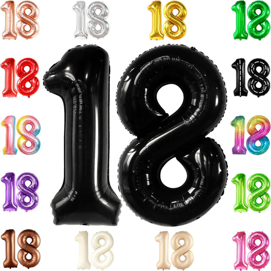 KatchOn, Black 18 Birthday Decorations - Giant, 40 Inch | Happy 18th Birthday Decorations for Boys | 18th Birthday Decorations for Girls | Black 18 Balloon Numbers for 18th Birthday Party Decorations