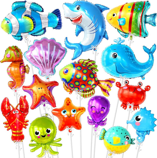 KatchOn, Ocean Balloons for Under The Sea Decorations - 43 Inch, Pack of 15 | Shark Balloons, Under The Sea Balloons | Fish Balloons for Party, Sea Animal Balloons, Under The Sea Party Decorations