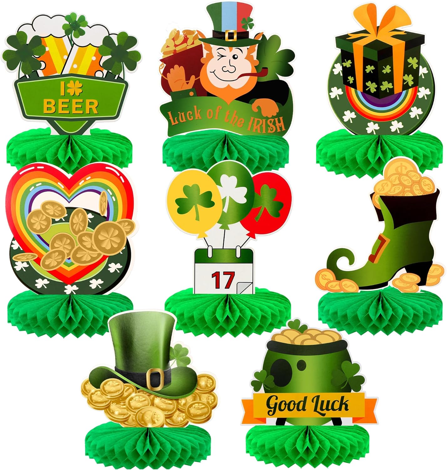 KatchOn, St Patricks Day Centerpiece Table Decorations - Huge, 8 Pieces | St Patricks Day Table Decorations for Party | Saint Patricks Day Decorations | Honeycomb St Patricks Day Decorations for Table