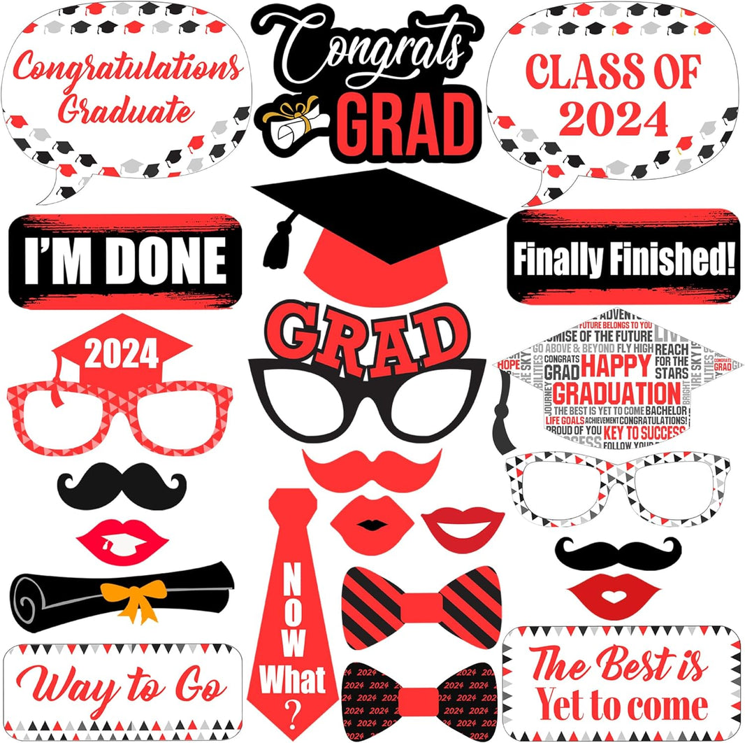 KatchOn, Graduation Photo Booth Props Red 2024 - Pack of 23 | Graduation Photo Props for Red and Black Graduation Decorations 2024 | Graduations Props for Red Graduation Decorations Class of 2024