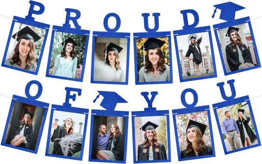 KatchOn, Blue Graduation Photo Banner 2024 - Large 10 Feet | Proud of You Banner | Felt Graduation Picture Banner | Graduation Banner 2024 Personalized | Graduation Decorations Class of 2024 Blue