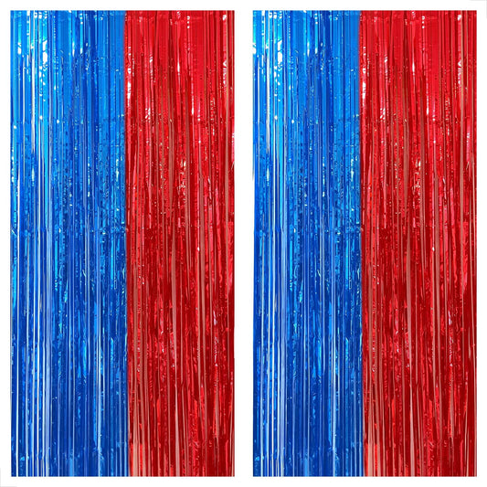 KatchOn, Red and Blue Streamers, Pack of 2 - Xtralarge, 8x3.2 Feet | Red and Blue Fringe Curtain, Red and Blue Party Decorations | Circus Theme Party Decorations | Red and Blue Carnival Decorations