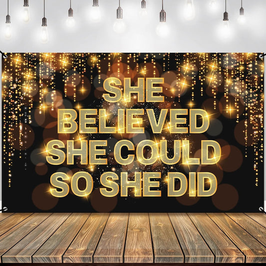 KatchOn, She Believed She Could So She Did Banner - Large, 72x44 Inch | Congratulations Backdrop, Congratulations Decorations | 2024 Graduation Party Decorations | Graduation Decorations Class of 2024