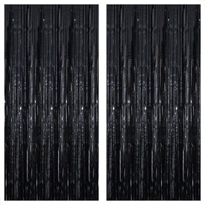 KatchOn XtraLarge Black Foil Fringe Curtain - 3.2x10 Feet, Pack of 2 | Black Backdrop for Black Birthday Decorations | Black Tinsel Backdrop | Black Streamer for Graduation Decorations Class of 2024