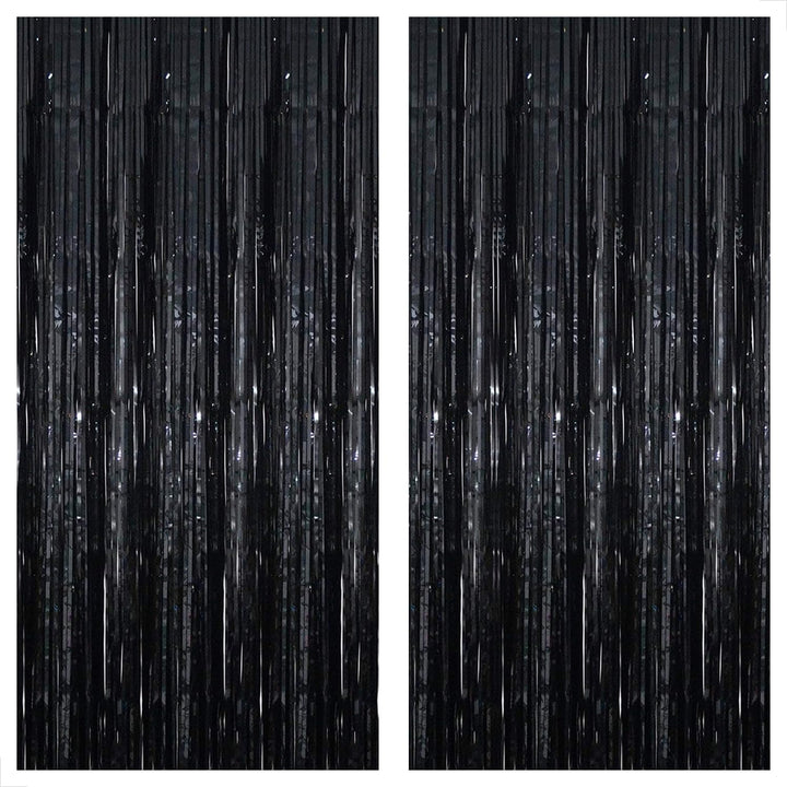 KatchOn XtraLarge Black Foil Fringe Curtain - 3.2x10 Feet, Pack of 2 | Black Backdrop for Black Birthday Decorations | Black Tinsel Backdrop | Black Streamer for Graduation Decorations Class of 2024