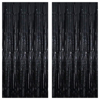 KatchOn XtraLarge Black Foil Fringe Curtain - 3.2x10 Feet, Pack of 2 | Black Backdrop for Black Birthday Decorations | Black Tinsel Backdrop | Black Streamer for Graduation Decorations Class of 2024