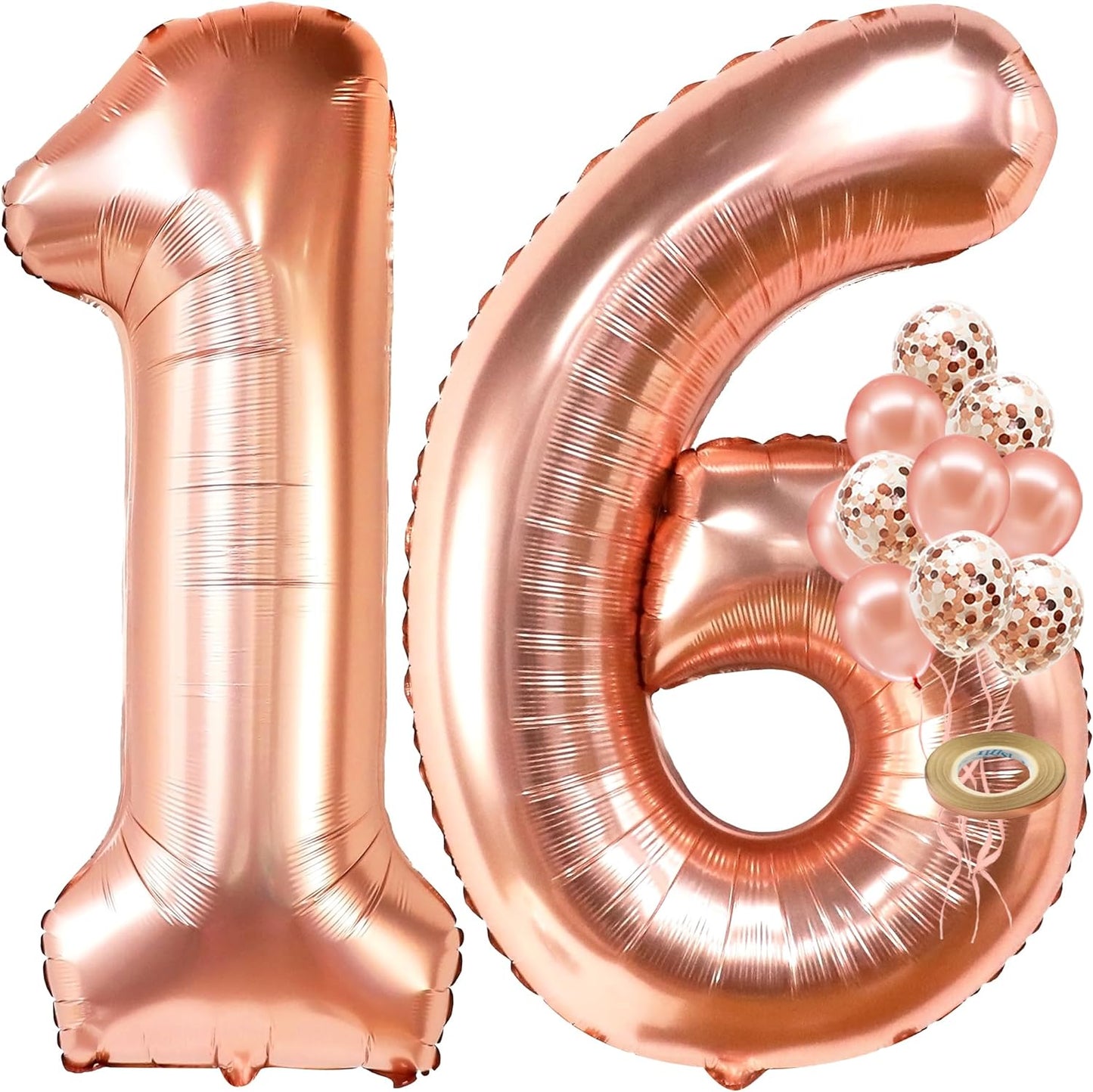 KatchOn, Rose Gold Sweet 16 Birthday Decorations - 40 Inch | Sweet 16 Balloons Rose Gold | Rose Gold 16 Balloon Numbers and Confetti Ballons | Sweet Sixteen Balloons | 16th Birthday Balloons for Girls