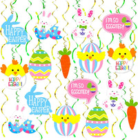 Easter Hanging Swirls Decorations - 46 Pack, No DIY | Easter Decorations for Office | Easter Hanging Decorations, Easter Party Decorations | Happy Easter Swirl Decorations | Easter Tree Decorations