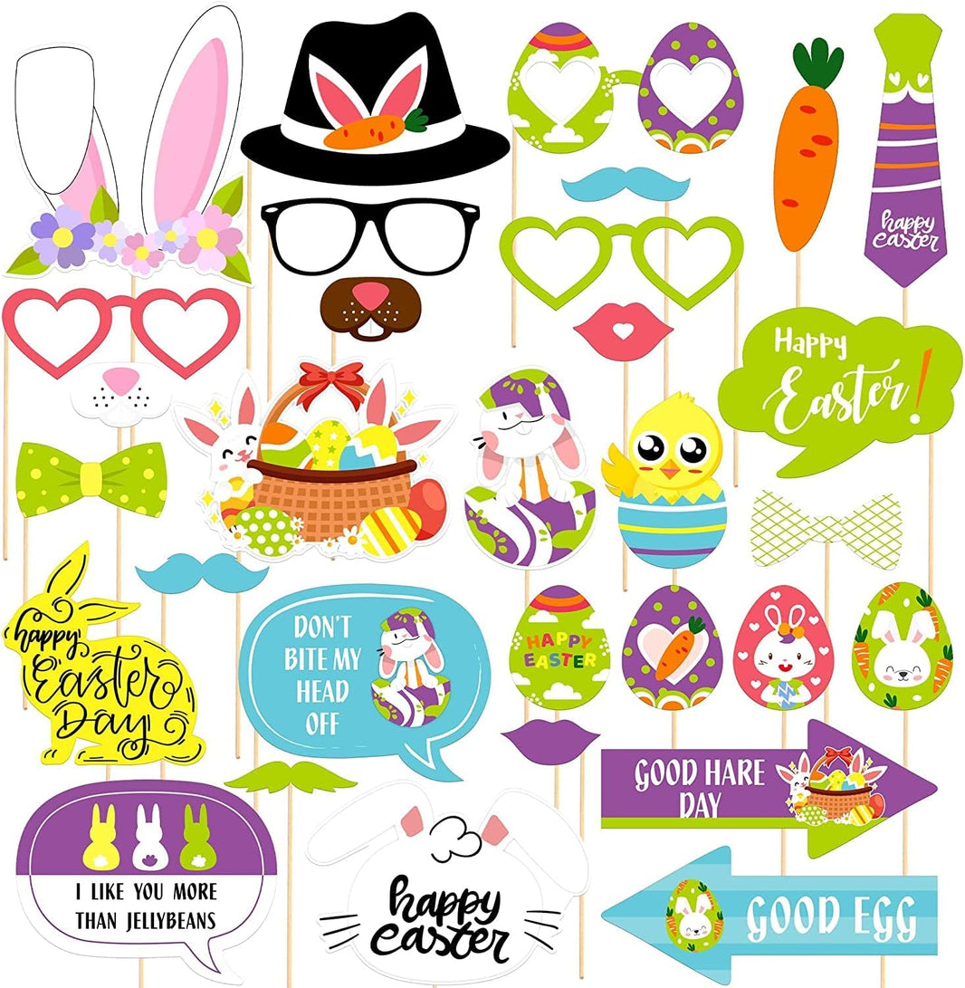 KatchOn, Easter Photo Booth Props - Huge Pack of 31 | Easter Photo Props for Photoshoot | Easter Picture Props for Spring Photo Booth Props, Easter Party Decorations | Easter Props for Photography