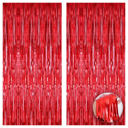 KatchOn, XtraLarge Red Streamers Party Decorations - 6.4x8 Feet, Pack of 2 | Shiny Red Fringe Backdrop for Valentines Day Decorations | Red Backdrop for Valentines Day Backdrop | Red Party Decorations