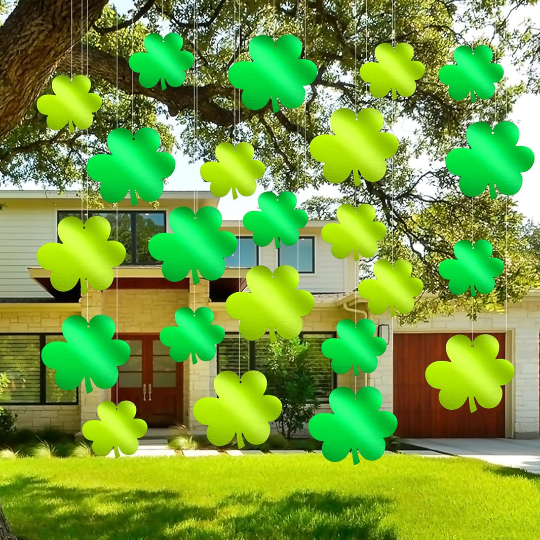 KatchOn, St Patricks Hanging Shamrocks Garland - Pack of 20, Large Hanging Shamrock Decorations | Neon Shamrock Cutouts, St Patricks Day Decorations | Foil Shamrocks Decorations, St Patricks Day Decor