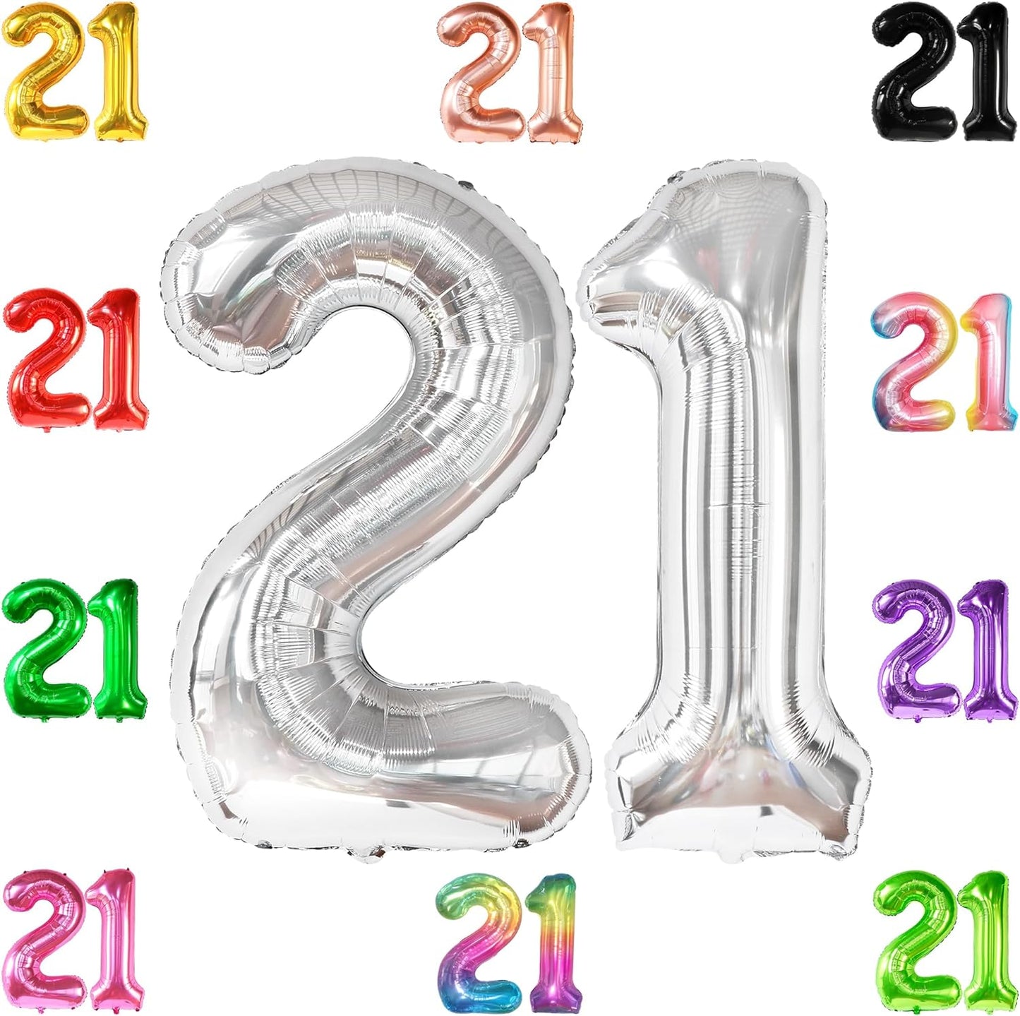 KatchOn, Silver 21 Balloon Number - 40 Inch | Silver 21 Balloon, 21st Birthday Decorations Silver | 21 Birthday Balloons for 21st Birthday Decorations for Her | Silver 21st Birthday Decorations