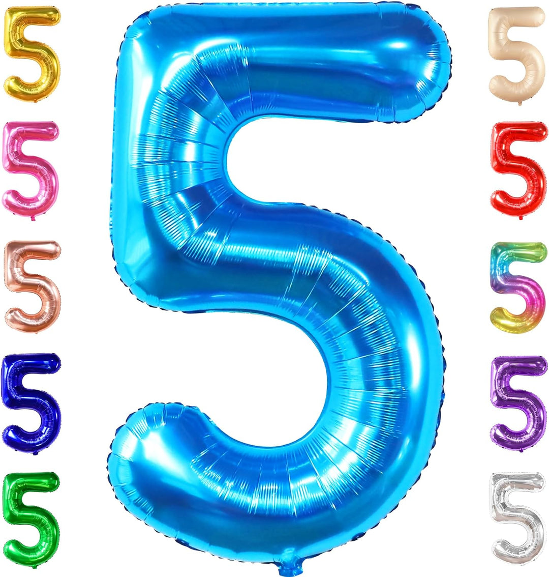 KatchOn, Big Blue Number 5 Balloon - 40 Inch | Blue 5 Shark Birthday Balloons, 5th Birthday Balloons Boy | Shark 5th Birthday Decorations | Five Balloon Number for 5 Year Old Boy Birthday Decorations