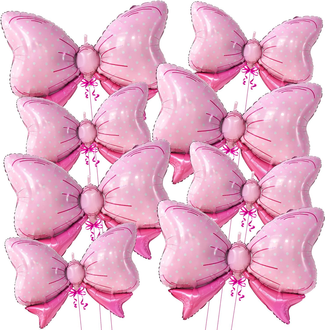 KatchOn, Big Pink Bow Balloons - 35 Inch, 8 Pieces | Bow Balloon, Baby Shower Decorations for Girl | Bow Balloons for Girls Gender Reveal Decorations | Bow Foil Balloons, Mouse Birthday Party Supplies