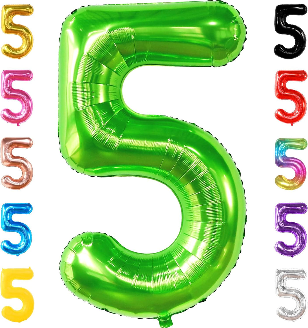 KatchOn, Light Green 5 Balloon Number - 40 Inch | Big, Green Number 5 Balloon for 5th Birthday Decorations for Boys | 5th Birthday Balloons for Green Birthday Decorations, Dinosaur Party Decorations