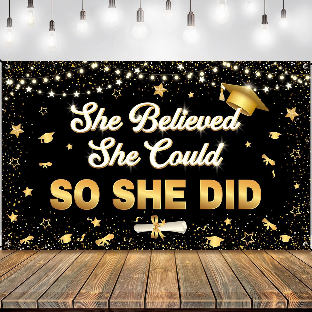 KatchOn, She Believed She Could So She Did Banner - XtraLarge, 72x44 Inch | Graduation Banner 2024 for Graduation Decorations Class of 2024 | Graduation Backdrop, 2024 Graduation Party Decorations