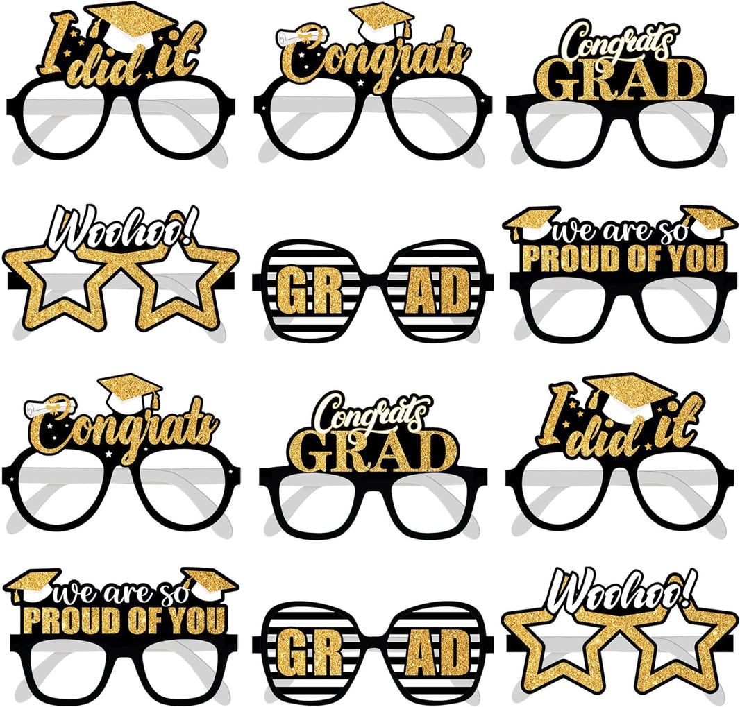 KatchOn, Glitter Graduation Eyeglasses 2024 - Pack of 12 | Graduation Photo Booth Props 2024 for Graduation Decorations Class of 2024 | Graduation Party Favours, 2024 Graduation Party Decorations