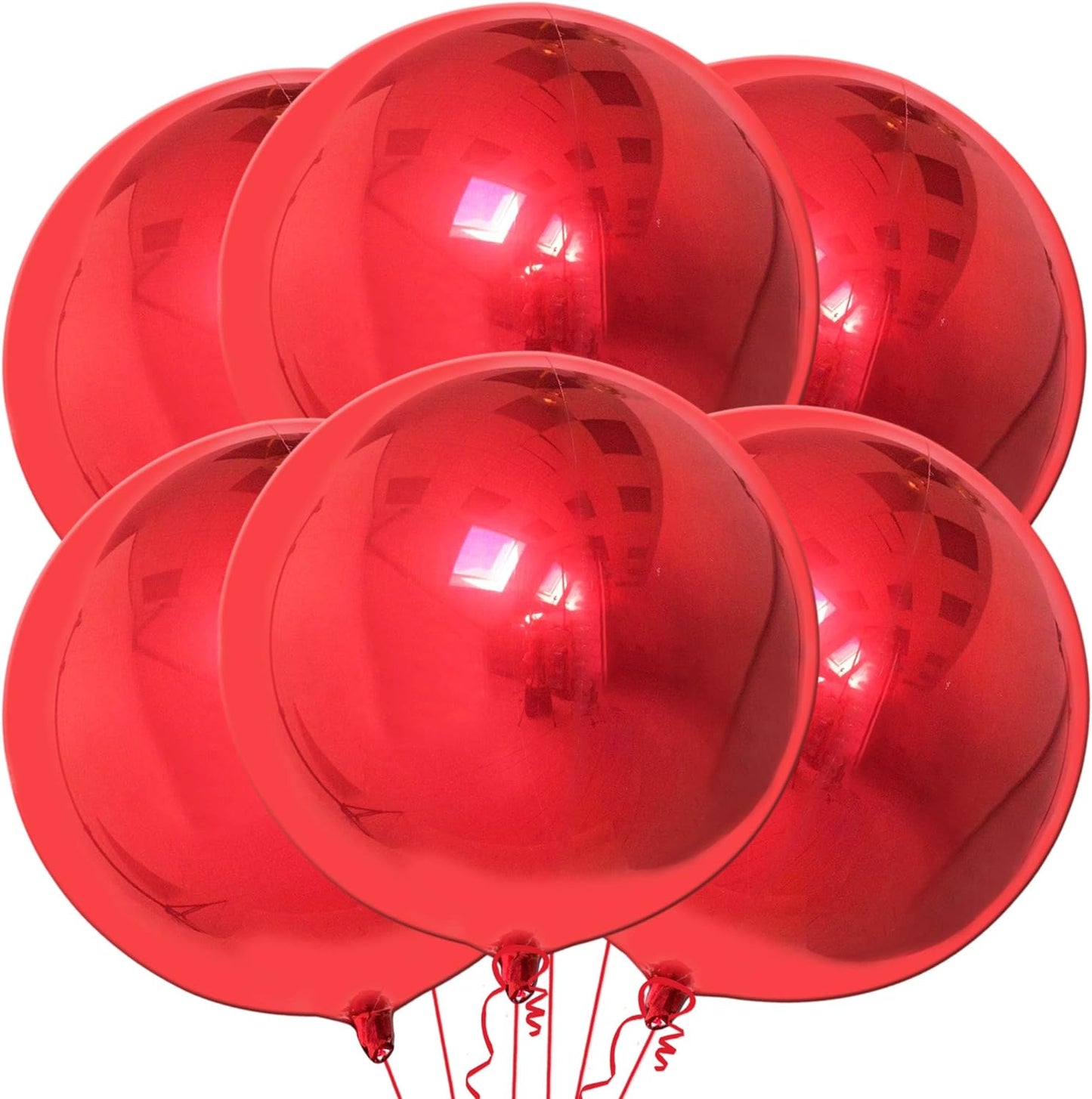 KatchOn, Big Metallic Red Balloons - 22 Inch, Pack of 6 | 360 Degree 4D Sphere Red Metallic Balloons for Red Party Decorations | Red Chrome Balloons, Red Foil Balloons for Red Birthday Decorations