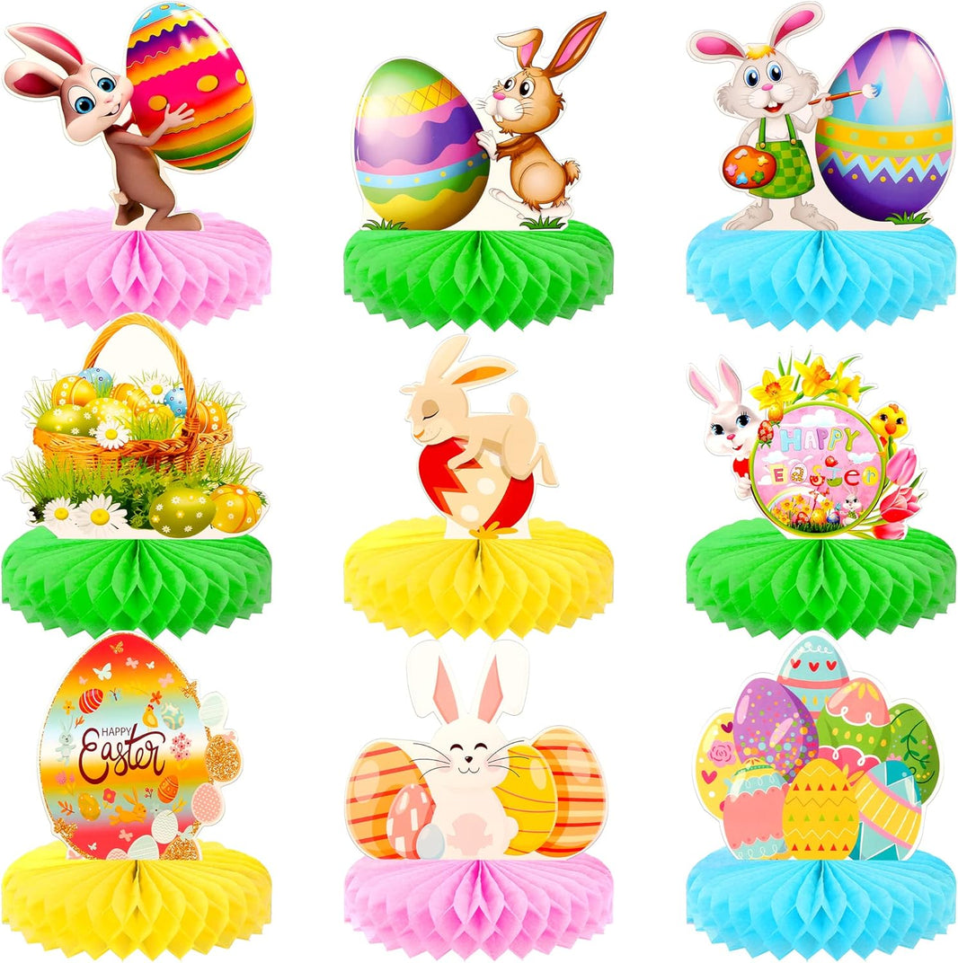 KatchOn, 9 Pcs Happy Easter Honeycomb Decorations - Easter Table Decorations | Easter Honeycomb Centerpieces, Easter Decorations for Table | Easter Centerpieces for Tables | Easter Party Decorations