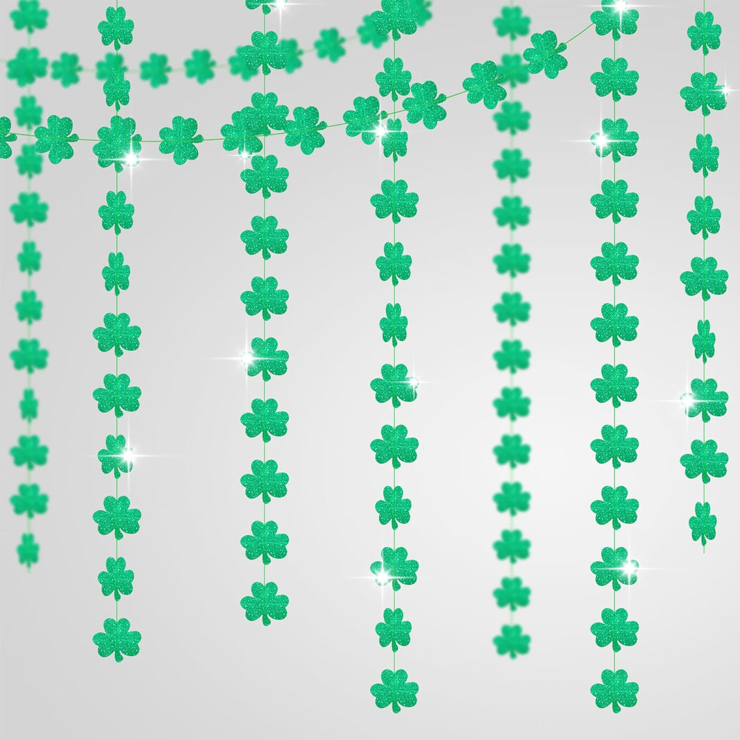 KatchOn, Glitter St Patricks Day Shamrock Garland - 6 Strings, No DIY | Shamrock Streamer, St Patricks Day Decorations | Shamrock Decorations | St Patricks Day Garland for St Paddys Day Decorations