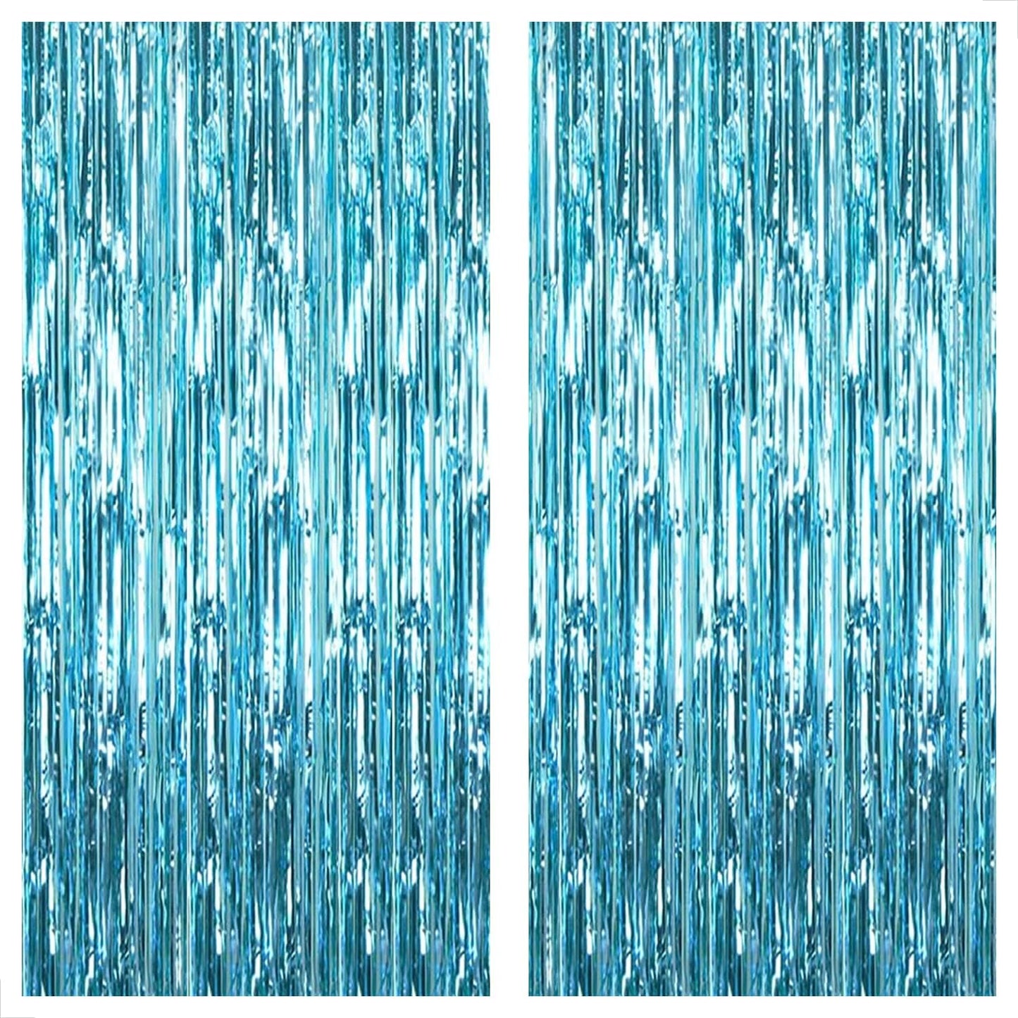 KatchOn, XtraLarge, Blue Foil Fringe Curtain - 8x3.2 Feet, Pack of 2 | Blue Backdrop Curtain for Under The Sea Party Decorations | Ocean Backdrop | Blue Tinsel Backdrop, Mermaid Birthday Decorations