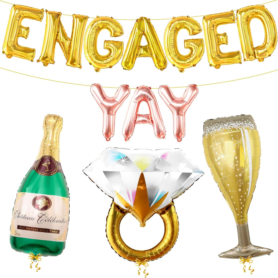 KatchOn, Yay Engaged Balloons Set - 37 Inch, Pack of 13 | Engagement Balloons for Engagement Party Decorations | Champagne Balloon, Engagement Decorations | Ring Balloons, Engagement Party Decor