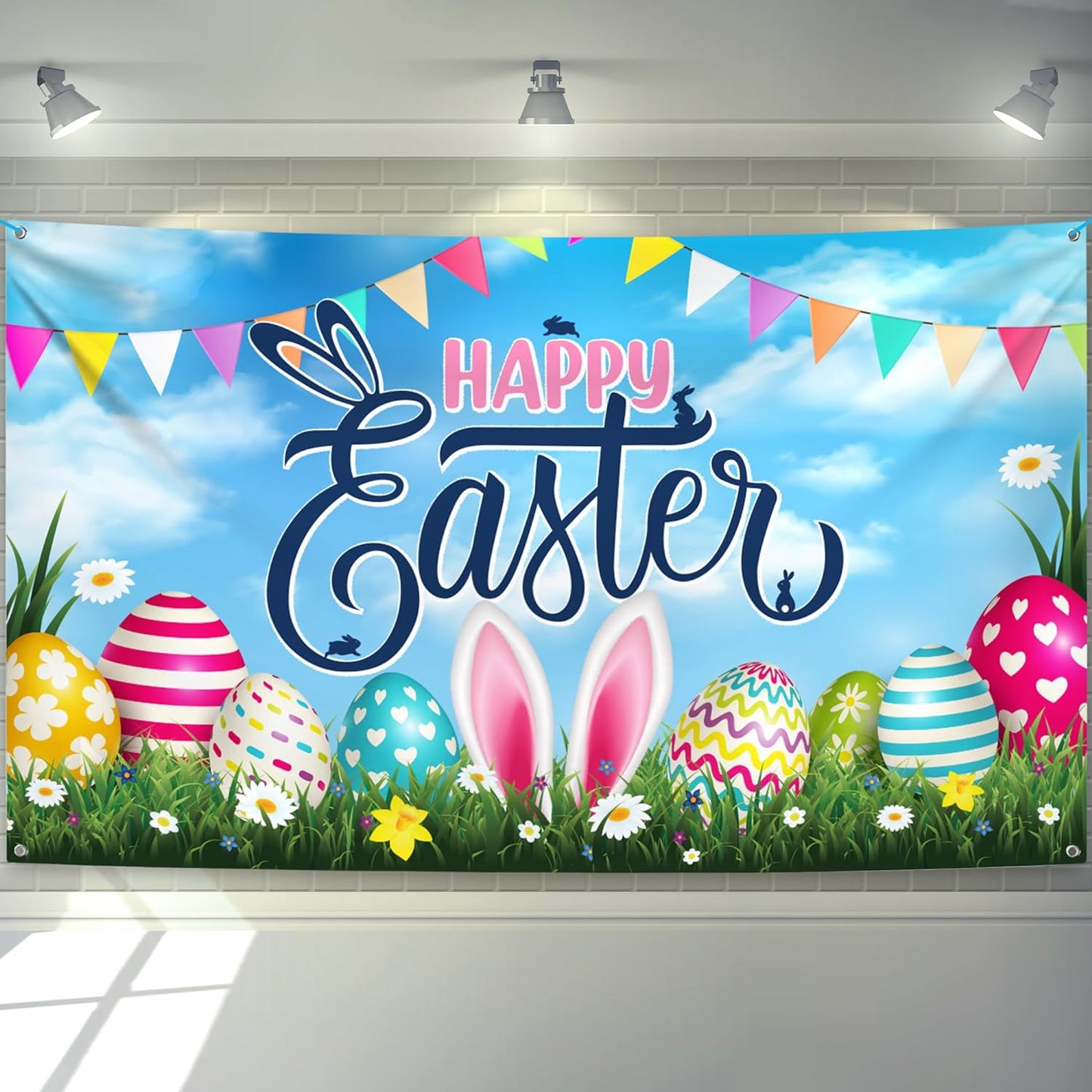 KatchOn, Large, Happy Easter Banner Decorations - 72x44 Inch | Happy Easter Backdrops for Photography, Easter Wall Decorations | Easter Banners for Outside, Easter Party Decorations | Easter Poster