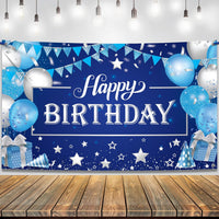 KatchOn, Large, Happy Birthday Banner Blue and Silver - 72x44 Inch | Happy Birthday Wall Banner for Men | Happy Birthday Backdrop for Boys | Happy Birthday Blue Banner, Blue Happy Birthday Decorations