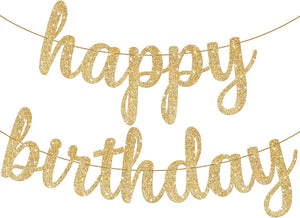 KatchOn, Gold Glitter Happy Birthday Banner - 10 Feet, Pre-Strung, No DIY | Happy Birthday Gold Banner for Happy Birthday Decorations for Women | Happy Birthday Sign, Gold Birthday Decorations for Men