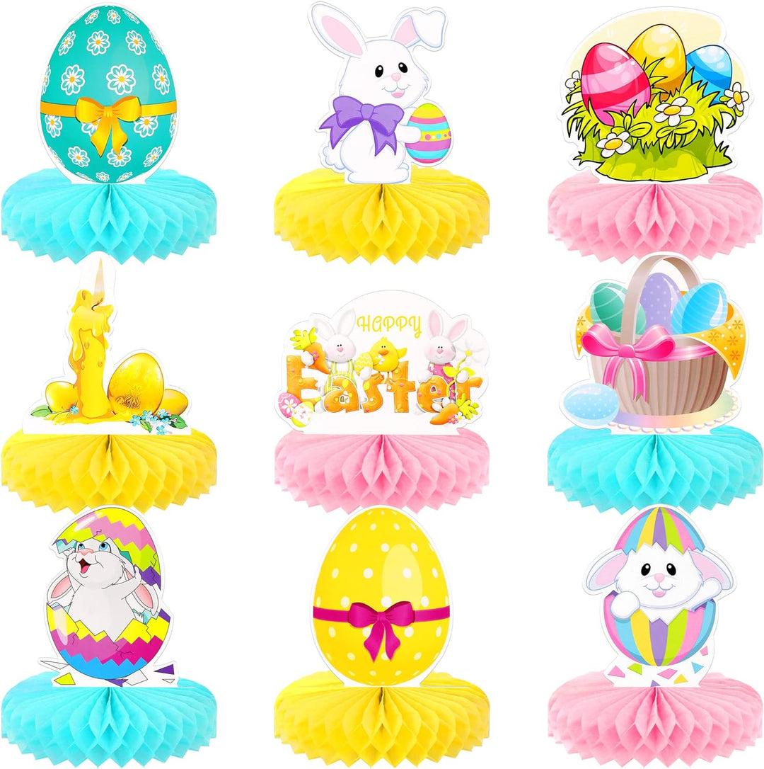 KatchOn, Cute Easter Centerpieces for Tables - Pack of 9, Paper Easter Decorations for Table | Easter Table Decorations, Happy Easter Honeycomb Decorations for Home, Office | Easter Party Decorations