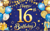 KatchOn, Blue and Gold Happy 16th Birthday Banner - XL, 72x44 Inch | Blue 16th Birthday Backdrop, 16th Birthday Party Supplies, 16 Year Old Boy Birthday Decorations, 16th Birthday Decorations for Boys