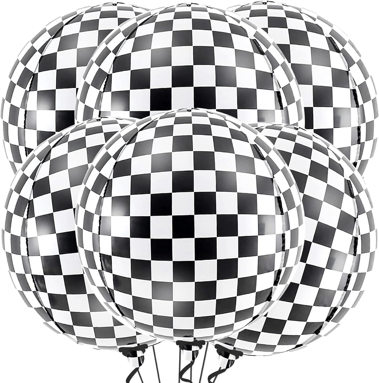 KatchOn, Black and White Checkered Balloons - 22 Inch, Pack of 6 | 4D Checker Balloons, Checkered Flag Balloons, Race Car Balloons | Checkered Flag Party Supplies, Race Car Birthday Party Supplies