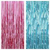 KatchOn, Large Pink and Blue Foil Fringe - 6.4x8 Feet, Pack of 2 | Girl or Boy Gender Reveal Decorations | Pink and Blue Fringe, Boy or Girl Backdrop | Gender Reveal Backdrop for Gender Reveal D√©cor
