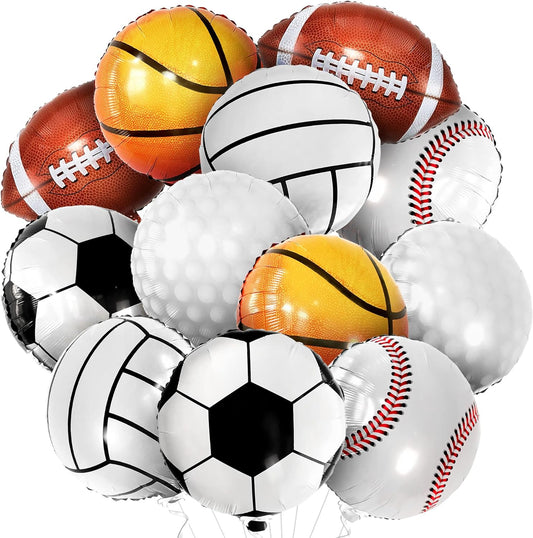 KatchOn, Huge Pack of 12, Mylar Sports Balloons - 18 Inch | All Sports Birthday Party Decorations | Soccer, Golf Balloons, Football Balloons, Basketball Balloons | All Star Baby Shower Decorations